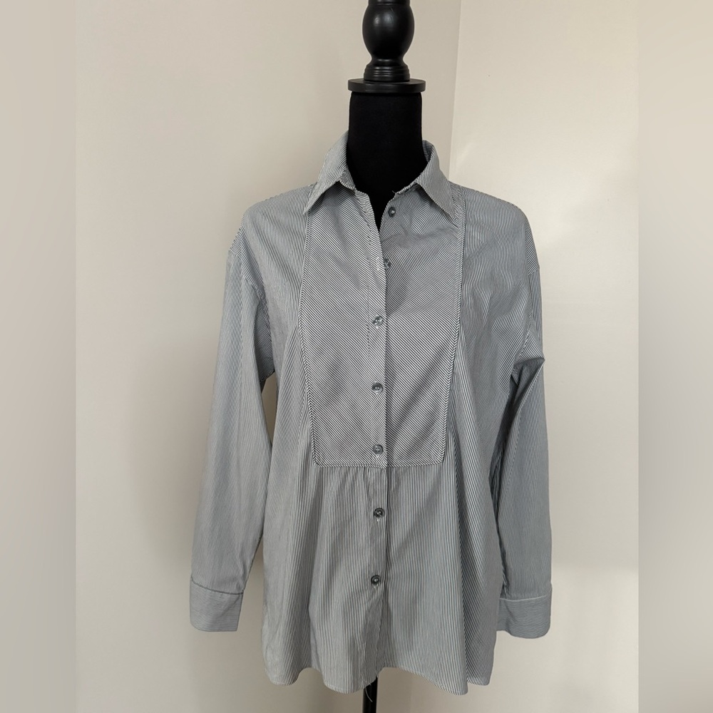 Zara Gray and White Striped Shirt